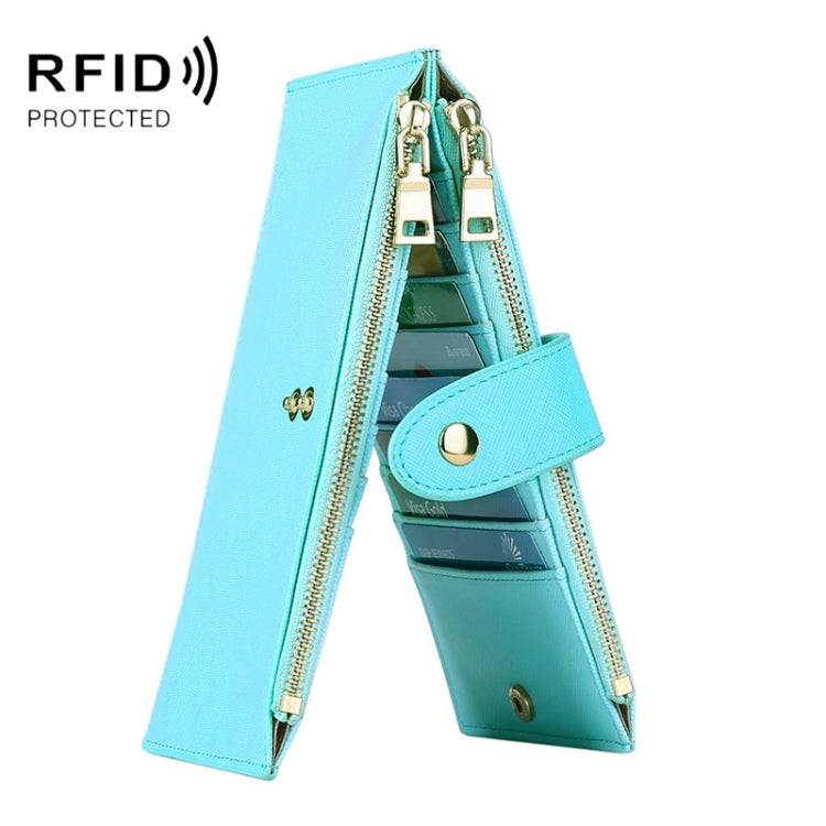 GLQ167  RFID Two-way Folding PU Cross Pattern With Zipper Pocket Wallet(Light Blue) - Antimagnetic RFID Package by PMC TechLife | Online Shopping South Africa | PMC TechLife | Buy Now Pay Later Mobicred