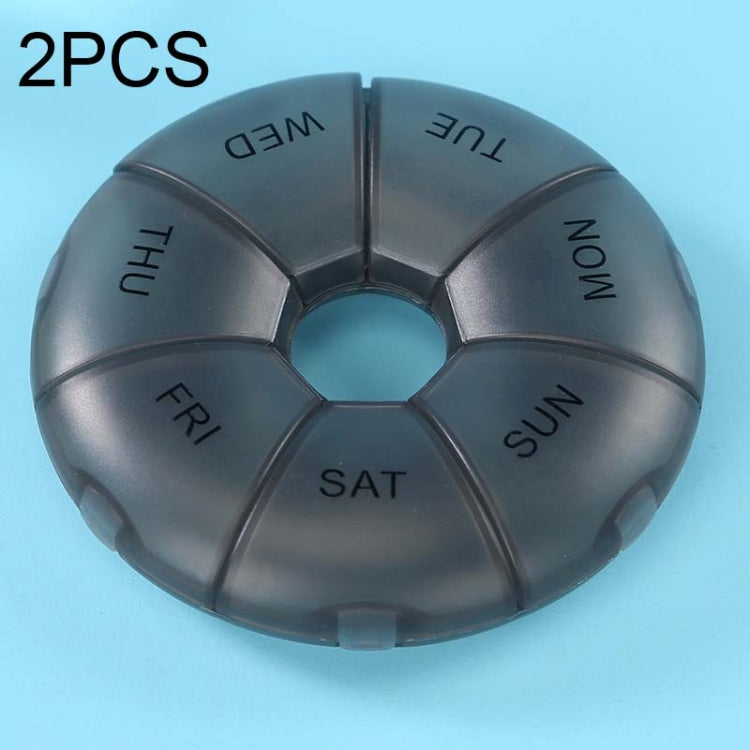 2 PCS Round 7 Days Rainbow Color Portable Pill Box Plastic Seven Grid(Black) - Pill Boxes by PMC Jewellery | Online Shopping South Africa | PMC Jewellery