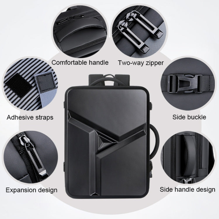 Large-capacity Waterproof Expandable Hard Shell Backpack with USB Charging Hole(162 Black) - Backpack by PMC TechLife | Online Shopping South Africa | PMC TechLife