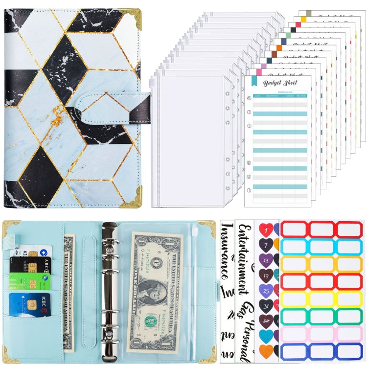 A6 Leather Loose-leaf Budget Book Handbook Notepad(Marbled-Blue) - Notebooks by PMC TechLife | Online Shopping South Africa | PMC TechLife