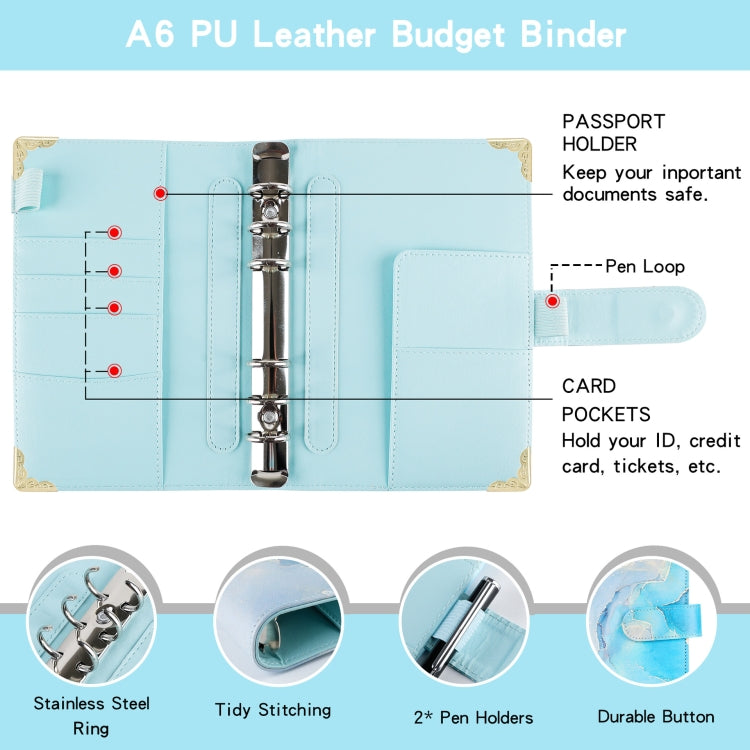 A6 Leather Loose-leaf Budget Book Handbook Notepad(Marbled-Blue) - Notebooks by PMC TechLife | Online Shopping South Africa | PMC TechLife