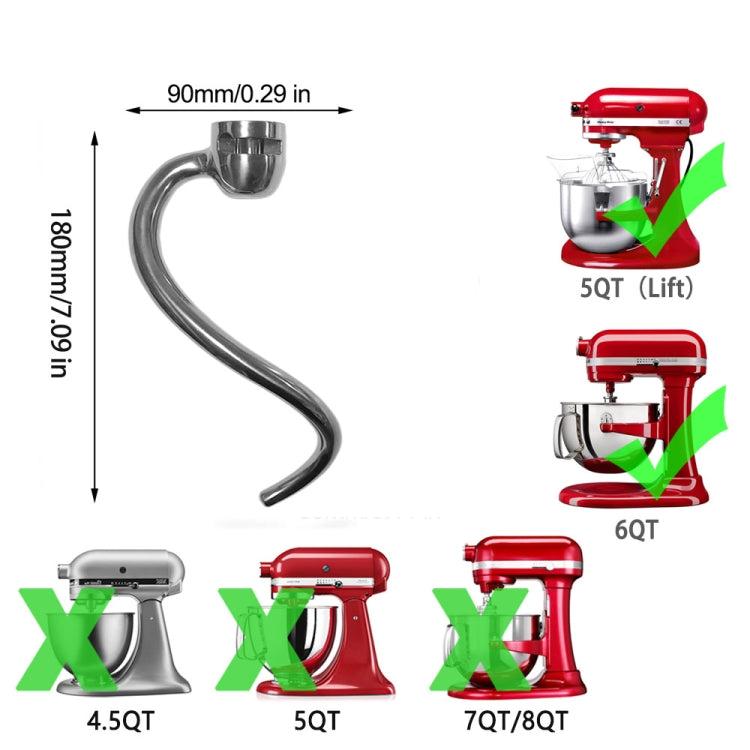 For KitchenAid Stand Mixer  6QT Dough Hook Stainless Steel Accessories - Kitchen Machine Accessories by PMC TechLife | Online Shopping South Africa | PMC TechLife