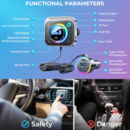 Joyroom JR-CL18 Car Charger Vehicle Bluetooth Transmitter Comes With Spring Line(Silver) - Bluetooth Car Kits by JOYROOM | Online Shopping South Africa | PMC Jewellery