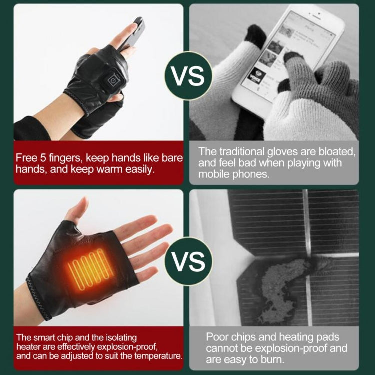 1 Pair Adjustable Temperature Rechargeable Intelligent Electric Heating Gloves Half Finger Gloves, Size: M(Black) - free shipping - PMC TechLife - Order now!