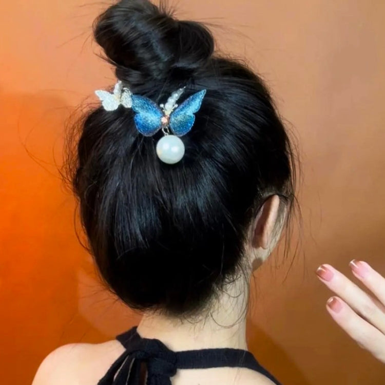 4pcs Rhinestone Butterfly Hair Clip Embroidered Ponytail Hair Clasp(Blue) - Head Bands by PMC Jewellery | Online Shopping South Africa | PMC Jewellery