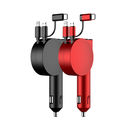 3 In 1 60W Fast Charging Dual Cable Retractable Car Charger(Red) - Car Charger by PMC Jewellery | Online Shopping South Africa | PMC Jewellery