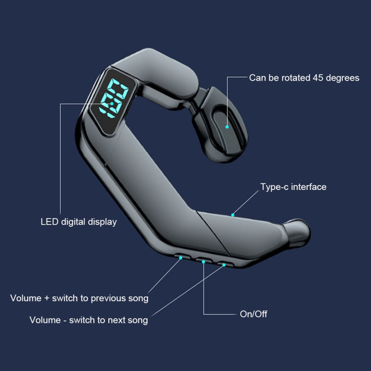 V19 Bone Conduction Digital Display Stereo Hanging Ear Sports Bluetooth Headset(Black) - Bluetooth Earphone by PMC TechLife | Online Shopping South Africa | PMC TechLife