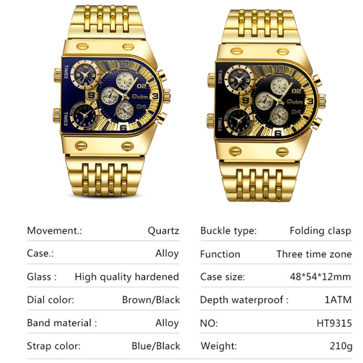 Oulm 9315 Multi Time Zone Large Dial Luminous Men Watch Steel Strap Casual Quartz Watch(Blue) - Alloy Watches by Oulm | Online Shopping South Africa | PMC Jewellery | Buy Now Pay Later Mobicred