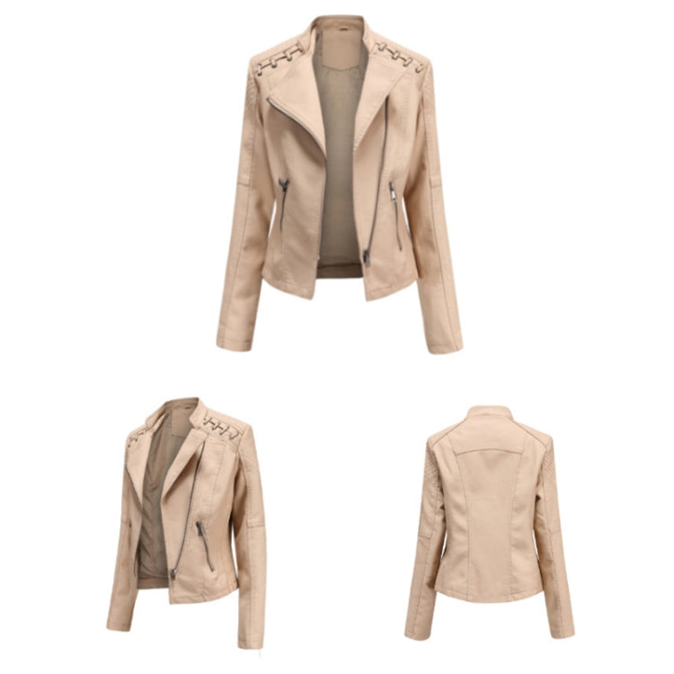 Women Short Leather Jacket Slim Jacket Motorcycle Suit, Size: S(Coffee) - Jacket & Loose Coat by PMC Jewellery | Online Shopping South Africa | PMC Jewellery