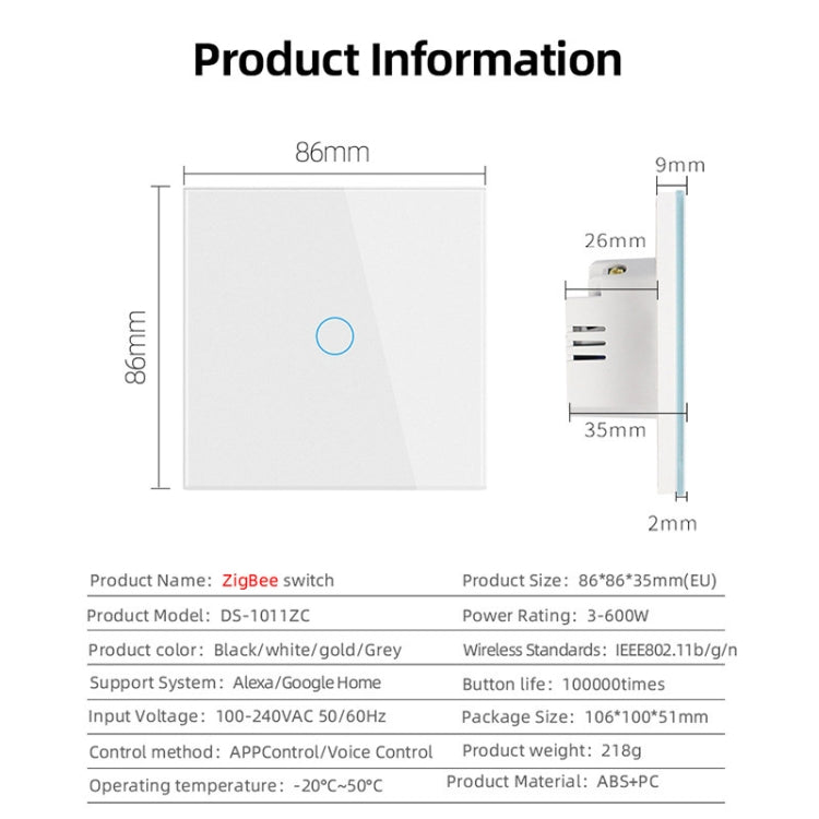 Tuya ZigBee Zero Firewire Touch Wall Remote Control Switch Light Control Voice Switch EU Plug, Style: 3 Gang (Black) - Smart Switch by PMC TechLife | Online Shopping South Africa | PMC TechLife