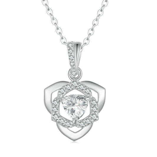 BSN299 Sterling Silver S925 Rose Heart Pendant White Gold Plated Zircon Necklace - Clothing & Beauty by PMC Jewellery | Online Shopping South Africa | PMC Jewellery