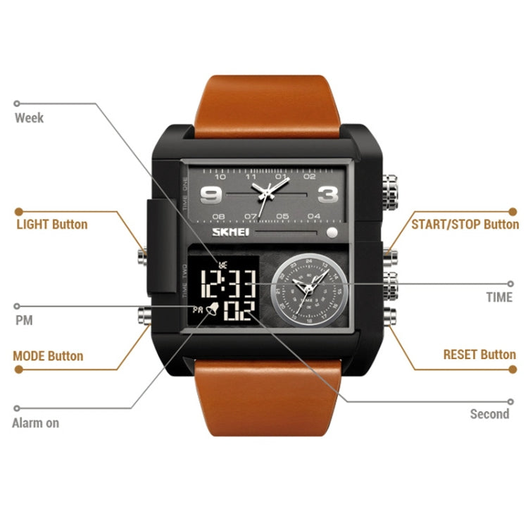 SKMEI 2020 Square Large Dial Triple Movement Men Sports Watch(Amber) - LED Digital Watches by SKMEI | Online Shopping South Africa | PMC Jewellery