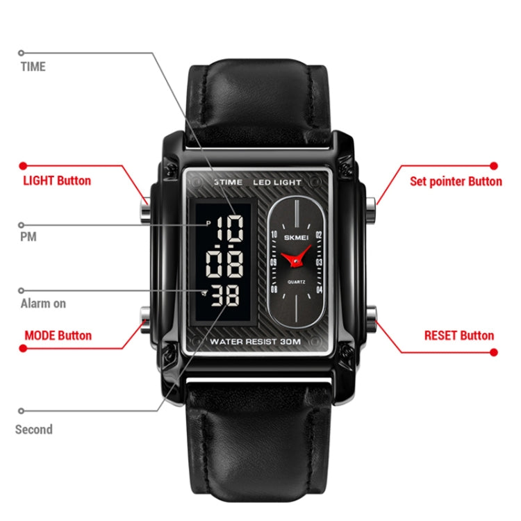 SKMEI 1868 Square Double Display Waterproof Men Watch, Style: Steel Belt (Black) - LED Digital Watches by SKMEI | Online Shopping South Africa | PMC Jewellery | Buy Now Pay Later Mobicred