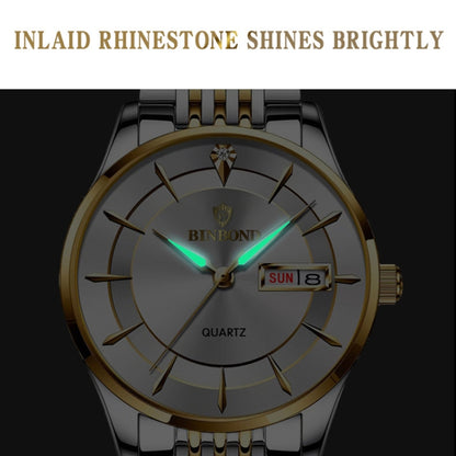 BINBOND B2077 30M Waterproof Quartz Luminous Watch Butterfly Buckle Men's Steel Belt Watch(Inter-gold-White) - Metal Strap Watches by BINBOND | Online Shopping South Africa | PMC Jewellery | Buy Now Pay Later Mobicred