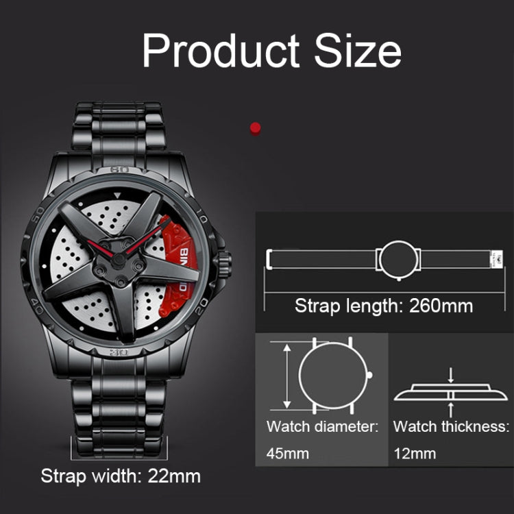 BINBOND D002 Car Hub Dial Multifunctional Waterproof and Wear-resistant Men's Watch(White Steel-Red) - Metal Strap Watches by BINBOND | Online Shopping South Africa | PMC Jewellery | Buy Now Pay Later Mobicred