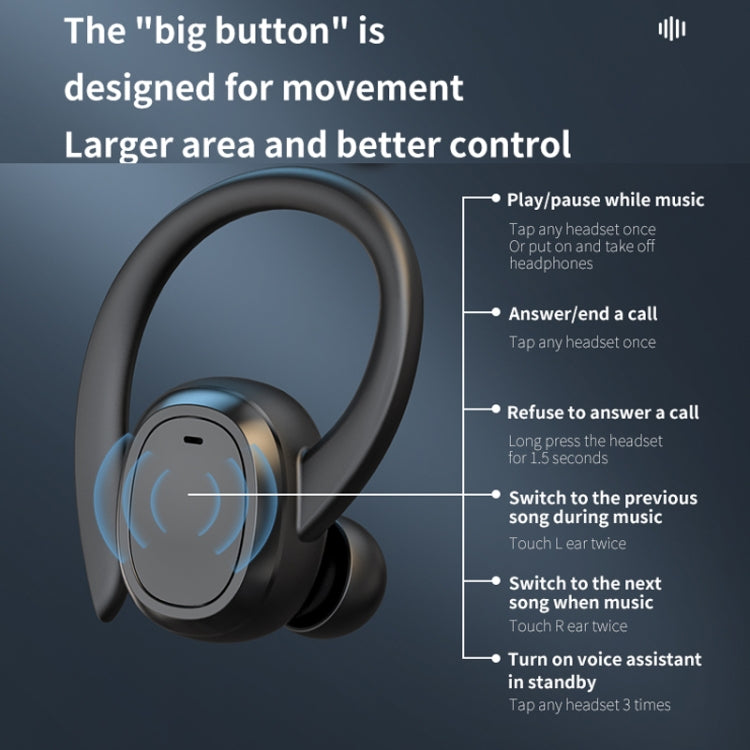 S260 Hanging Ear With Charging Bin Digital Display Stereo Bluetooth Earphones(Black) - Bluetooth Earphone by PMC TechLife | Online Shopping South Africa | PMC TechLife