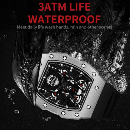 BAOGELA 224145 Barrel Skeleton Waterproof Sports Stainless Steel Silicone Men Watch(Steel Shell Black Belt) - Silicone Strap Watches by BAOGELA | Online Shopping South Africa | PMC Jewellery