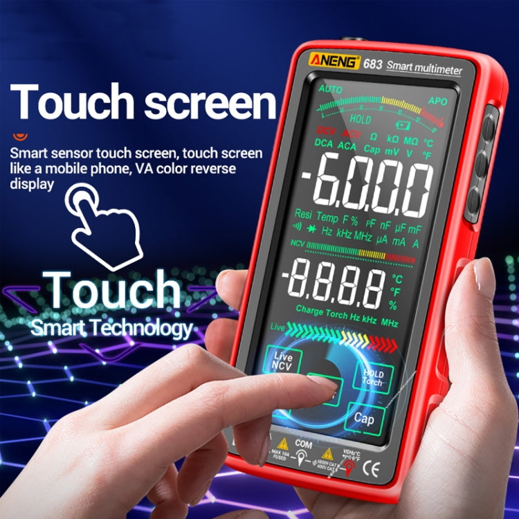 ANENG 683 Smart Touch Screen Automatic Range Rechargeable Multimeter(Red) - free shipping - PMC TechLife - Order now!