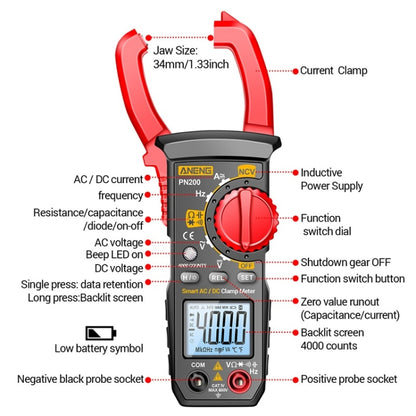 ANENG PN200 AC/DC Measurement High Precision Multifunctional Clamp Meter(Red) - Current & Voltage Tester by ANENG | Online Shopping South Africa | PMC Jewellery | Buy Now Pay Later Mobicred