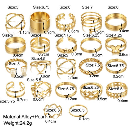 22pcs/set Heart Butterfly Joint Open Ring(SKU7161 Gold) - Rings by PMC Jewellery | Online Shopping South Africa | PMC Jewellery