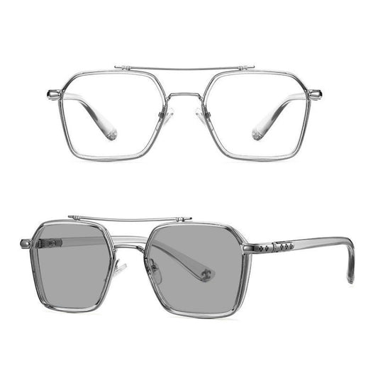 A5 Double Beam Polarized Color Changing Myopic Glasses, Lens: -200 Degrees Gray Change Grey(Gray Silver Frame) - Plain Glass Spectacles by PMC Jewellery | Online Shopping South Africa | PMC Jewellery