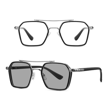 A5 Double Beam Polarized Color Changing Myopic Glasses, Lens: -300 Degrees Gray Change Grey(Black Silver Frame) - Plain Glass Spectacles by PMC Jewellery | Online Shopping South Africa | PMC Jewellery