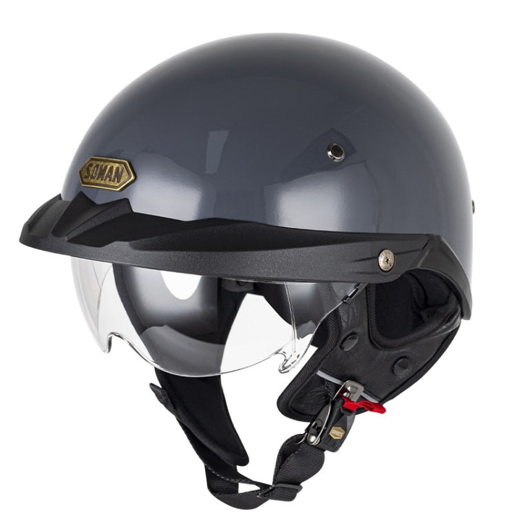 SOMAN Motorcycle Half Helmet Adjustable Helmet With Inner Mirror, Size: L(Cement Gray with Transparent Mirror) - Helmets by SOMAN | Online Shopping South Africa | PMC Jewellery | Buy Now Pay Later Mobicred