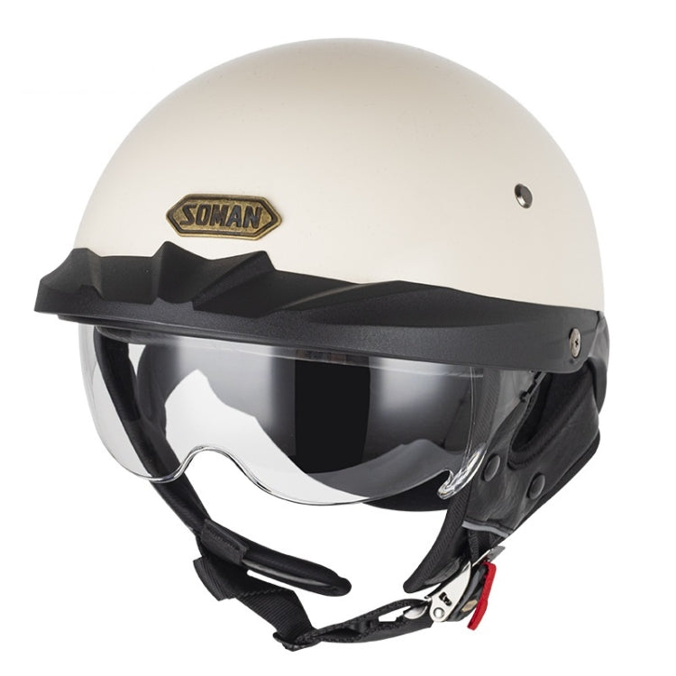 SOMAN Motorcycle Half Helmet Adjustable Helmet With Inner Mirror, Size: XL(White with Transparent Mirror) - free shipping - PMC TechLife - Order now!