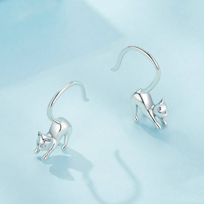 SCE1618 Sterling Silver S925 Cute Cat Open Earrings - Stud Earrings & Earrings by PMC Jewellery | Online Shopping South Africa | PMC Jewellery