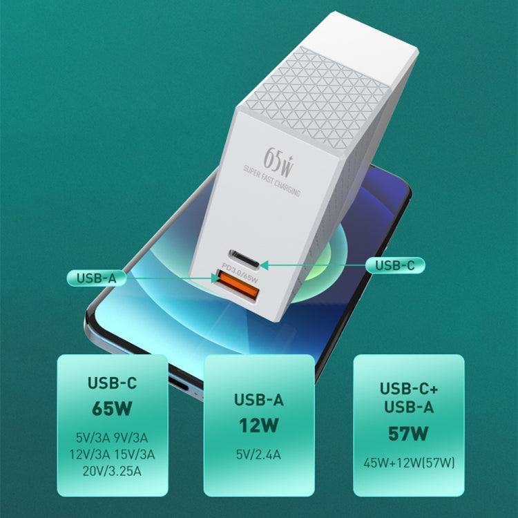 LDNIO A2620C 65W USB+Type-C/USB-C Port Dual Port Universal Phone Tablet Travel Charger(US Plug+Type-C to 8 Pin) - USB Charger by LDNIO | Online Shopping South Africa | PMC Jewellery | Buy Now Pay Later Mobicred