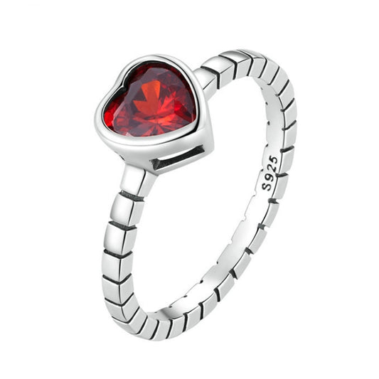 SCR950 Sterling Silver S925 Burgundy Heart Shaped Retro Women Ring(No.6) - Rings by PMC Jewellery | Online Shopping South Africa | PMC Jewellery