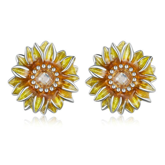 S925 Sterling Silver Plated Yellow Sunflower Stud Earrings - Stud Earrings & Earrings by PMC Jewellery | Online Shopping South Africa | PMC Jewellery