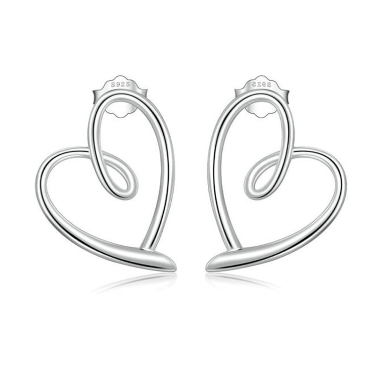 S925 Sterling Silver Plated Platinum Wrap Heart Stud Earrings - Stud Earrings & Earrings by PMC Jewellery | Online Shopping South Africa | PMC Jewellery