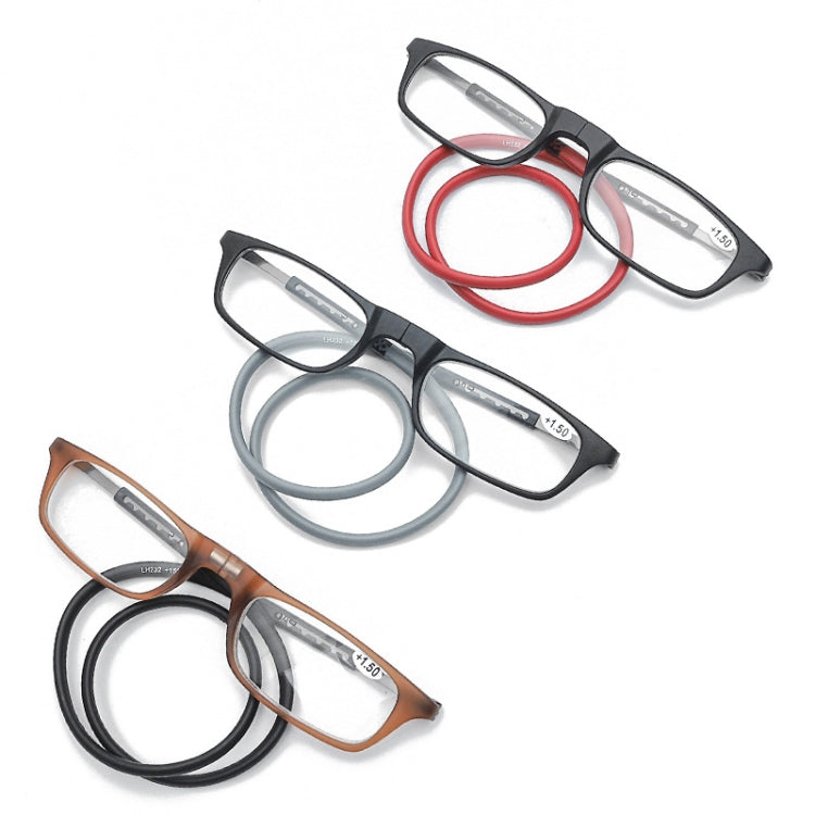 Portable Magnetic Hanging Neck Retractable Reading Glasses +350(Gray Frame Red Legs) - Presbyopic Glasses by PMC Jewellery | Online Shopping South Africa | PMC Jewellery