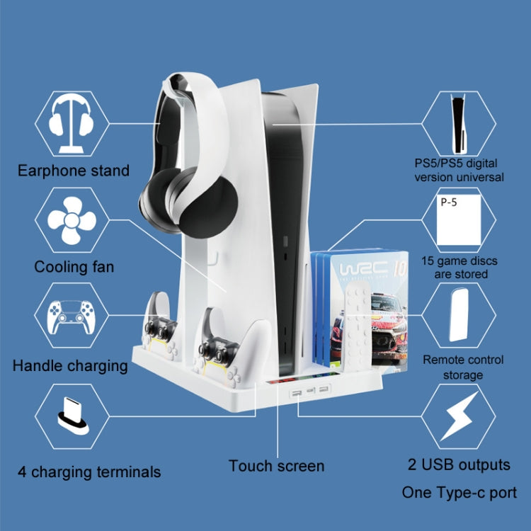 iplay for PS5 Host Cooling Handle Charging Base with Disc Storage Rack(White) - free shipping - PMC TechLife - Order now!