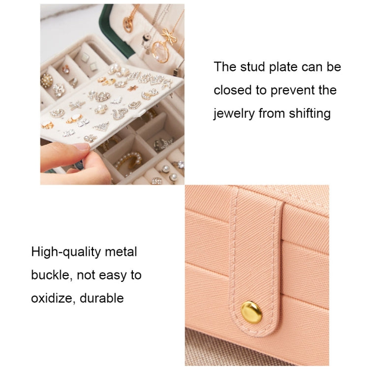 Large-capacity Three-layer PU Leather Waterproof Jewelry Storage Box Earring Necklace Storage Box(Peach Pink) - Jewelry Storages by PMC Jewellery | Online Shopping South Africa | PMC Jewellery