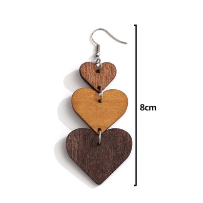 5pairs Wooden Carved Heart Shape Stitching Long Earrings(1) - Stud Earrings & Earrings by PMC Jewellery | Online Shopping South Africa | PMC Jewellery