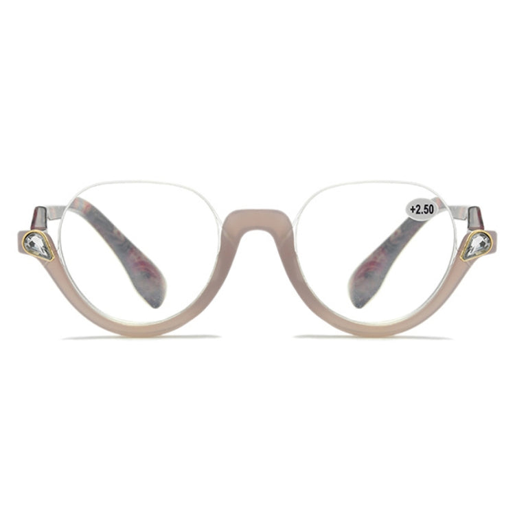 Diamond Studded Cat Eye Presbyopic Glasses Half-frame Fish-filament Glasses Unisex, Degree: +200(Gray Purple) - Presbyopic Glasses by PMC Jewellery | Online Shopping South Africa | PMC Jewellery