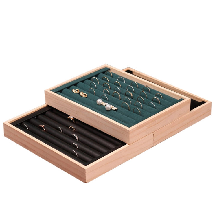 Solid Wooden Velvet Jewelry Display Tray Ring Earring Bracelet Storage And Organization Box, Specification: Medium Dark Green - Jewelry Storages by PMC Jewellery | Online Shopping South Africa | PMC Jewellery