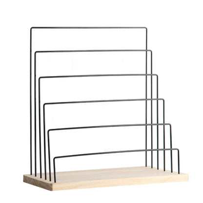 Wooden Base Iron Multi-Layer Earrings Storage Display Rack Can Hang Jewelry Display Shelf, Style: 6 Layers (Black) - Jewelry Storages by PMC Jewellery | Online Shopping South Africa | PMC Jewellery