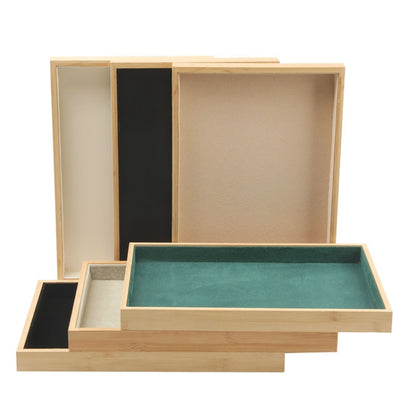 Bamboo Wood Velvet Multi-Functional Jewelry Display Tray Jewelry Storage Box Empty Tray, Style: Leather (Black) - Jewelry Storages by PMC Jewellery | Online Shopping South Africa | PMC Jewellery