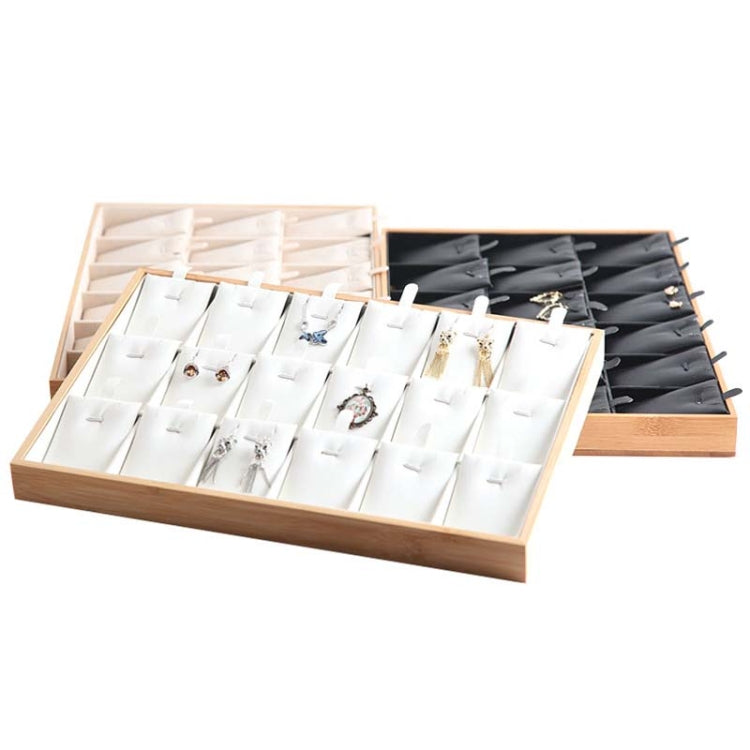 Bamboo Wooden Grid Liner Jewelry Display Tray Necklace Pendant Storage Tray Showcase, Style: 24 Grid Black Leather - Jewelry Storages by PMC Jewellery | Online Shopping South Africa | PMC Jewellery