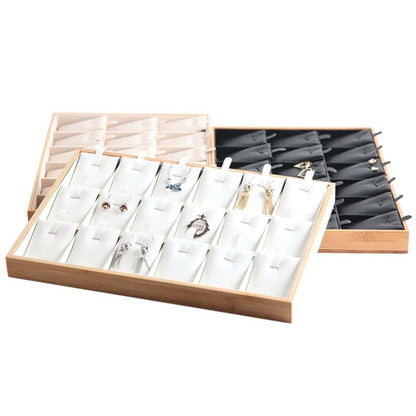 Bamboo Wooden Grid Liner Jewelry Display Tray Necklace Pendant Storage Tray Showcase, Style: 24 Grid Beige - Jewelry Storages by PMC Jewellery | Online Shopping South Africa | PMC Jewellery