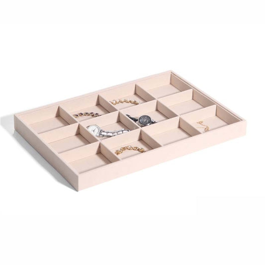 Suede Jewelry Storage Tray Necklace Pendant Bracelet Bangle Display Case, Size: 12 Grid(Beige) - Jewelry Storages by PMC Jewellery | Online Shopping South Africa | PMC Jewellery