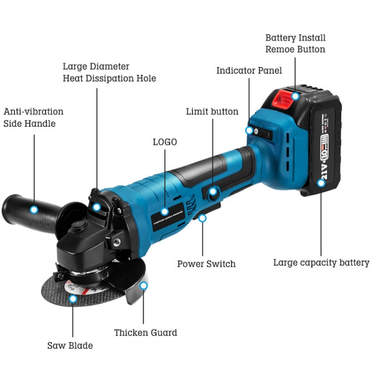 HILDA 21V Brushless Angle Grinder Lithium Cutting Machine, Model: 2 Battery +1 Charger EU Plug - Abrasive Tools & Accessories by HILDA | Online Shopping South Africa | PMC Jewellery | Buy Now Pay Later Mobicred