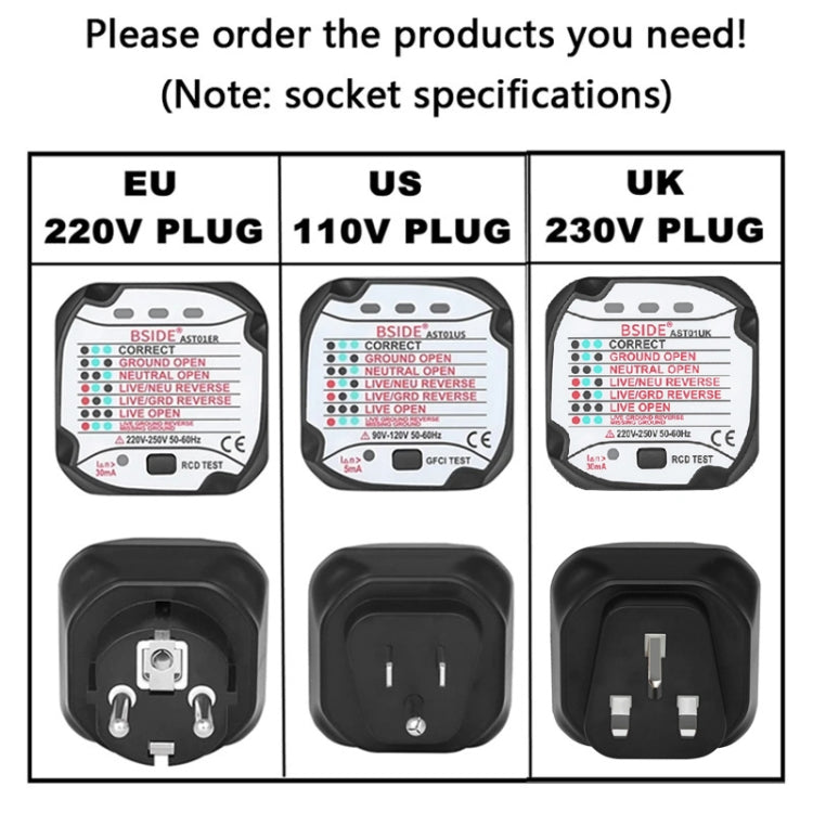 BSIDE AST01 Plug Power Tester Electrical Socket Detector UK Plug - free shipping - PMC TechLife - Order now!