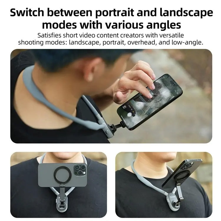 TELESIN Silicone Neck Mount Magnetic Selfie Stick Phone Neck Holder(Gray) - free shipping - PMC TechLife - Order now!