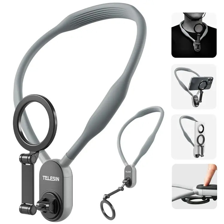 TELESIN Silicone Neck Mount Magnetic Selfie Stick Phone Neck Holder(Gray) - free shipping - PMC TechLife - Order now!
