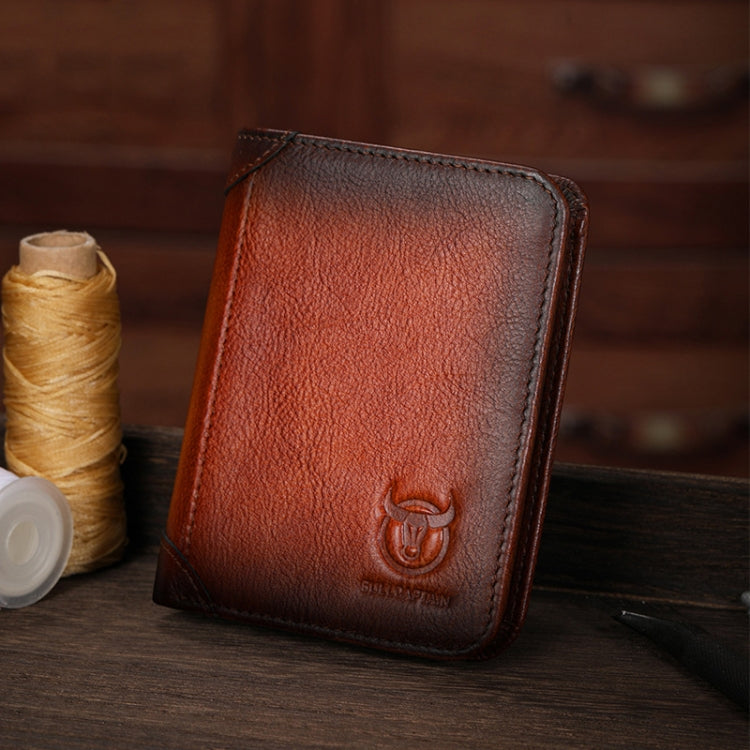 Bull Captain Men Wallet First-layer Cowhide Coin Clip RFID Retro Vertical ID Holder(Brown) - Antimagnetic RFID Package by Bull Captain | Online Shopping South Africa | PMC Jewellery | Buy Now Pay Later Mobicred