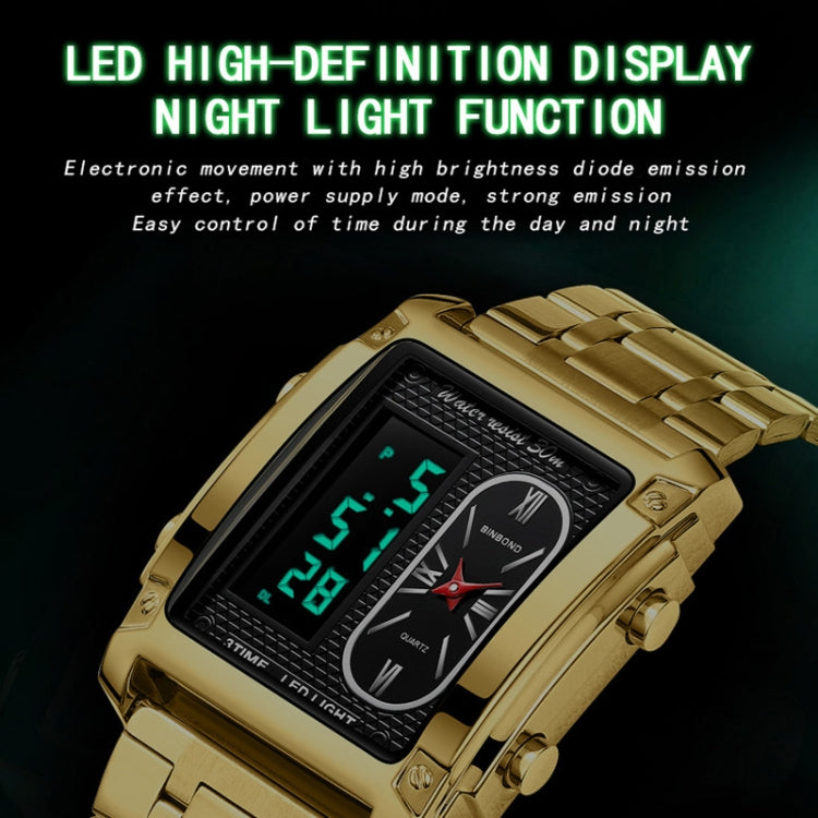 BINBOND B2311 30m Waterproof Men LED Luminous Multifunctional Quartz Watch, Color: White Steel-Black - Metal Strap Watches by BINBOND | Online Shopping South Africa | PMC Jewellery | Buy Now Pay Later Mobicred